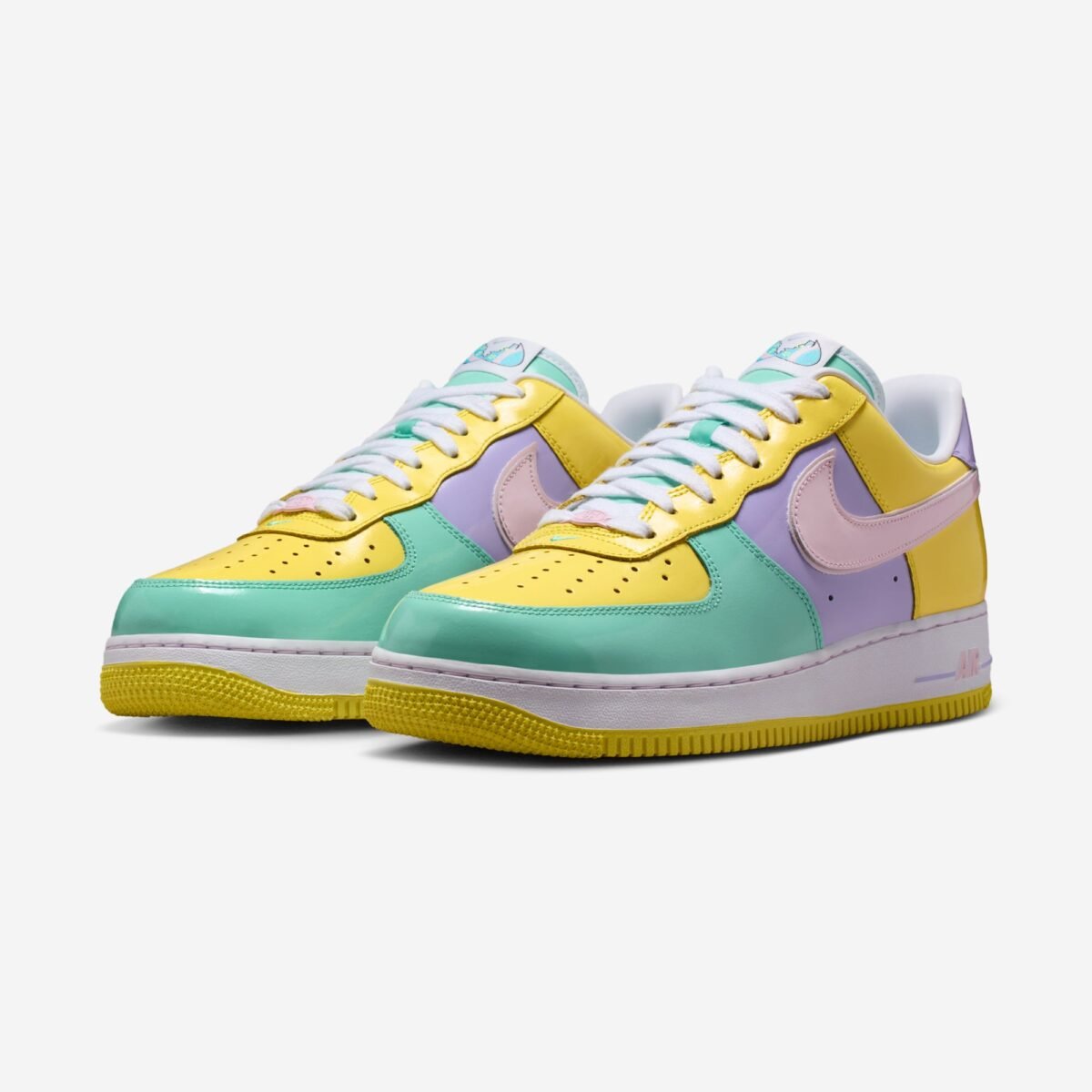 Nike Air Force 1 Low in Easter colorway with pastel overlays and white leather base - detail view 1