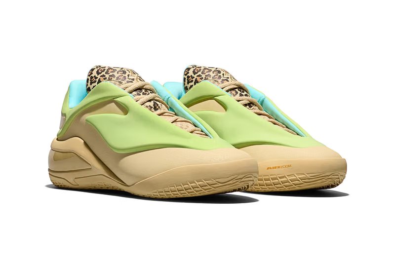 Converse SHAI 001 Lace Up in Lime, Berry, and Cheetah colorways, showcasing volt, pink, and tan tones with Nike Zoom Air cushioning - detail view 4