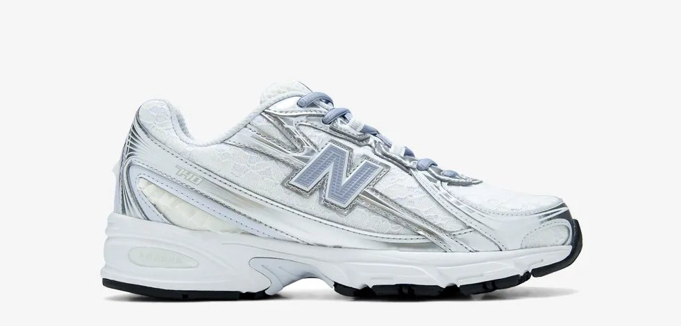New Balance 740 in Lace Linen/Silver with chrome silver overlays displayed at DICK'S Sporting Goods
