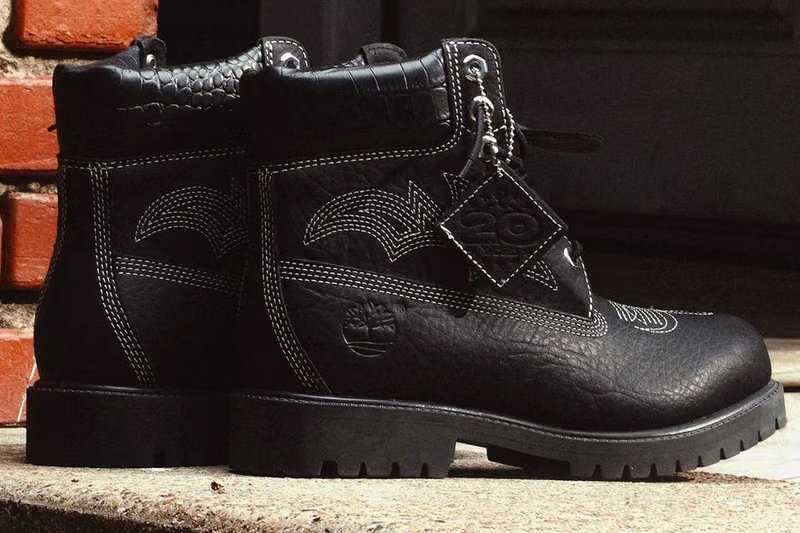 Sneaker Politics x Timberland 6-Inch Boot collaboration featuring black Outlaw and brown cow-print Rodeo colorways - detail view 4