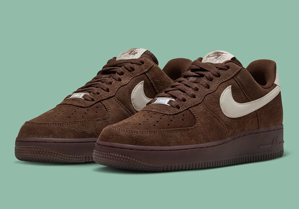 Nike Air Force 1 Low Mindfulness Pack in Cacao Wow and Sail/Light Bone suede colorways, Fall/Winter 2026 women's release - detail view 1