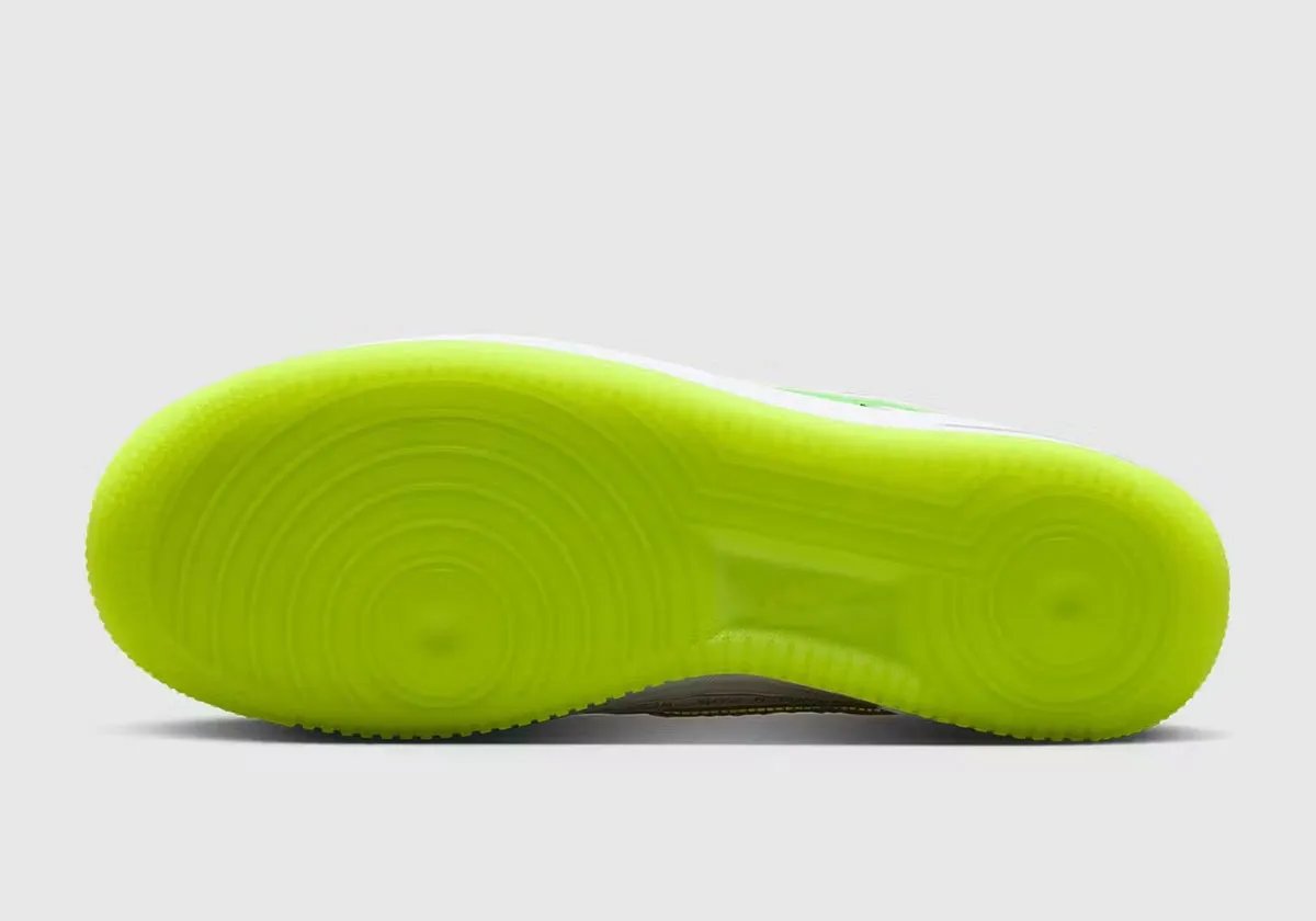 Nike Air Force 1 Low NY v. NY in triple white leather with hi-vis green foxing and embroidered New York court references - detail view 2