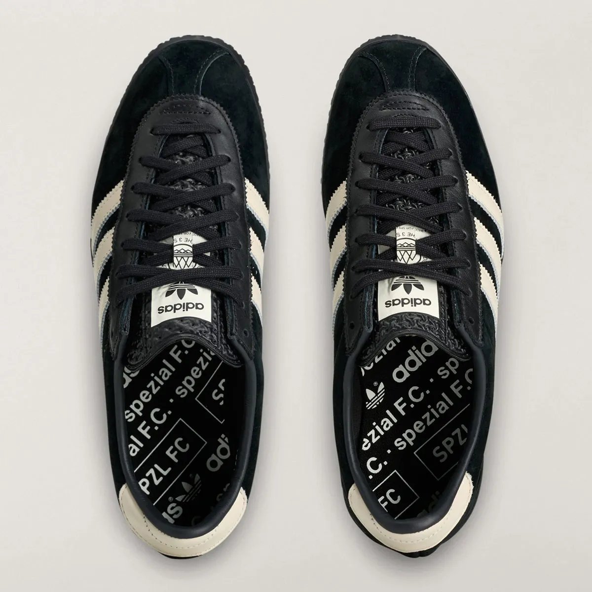 adidas Gazelle SPZL FC in black suede with white leather stripes and backtab, terrace-ready sneaker releasing September 25 - detail view 2