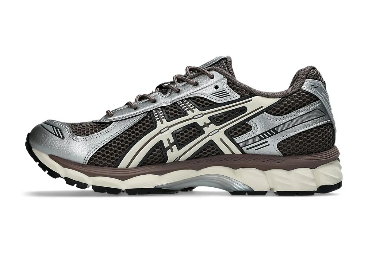 ASICS GEL-Kayano 12.1 Chocolate with brown mesh upper, silver overlays, and off-white sole unit - detail view 3