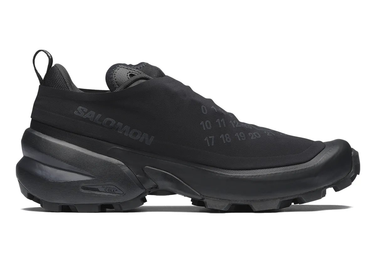 MM6 Maison Margiela x Salomon Cross Dust trail shoe with numeric tag shroud detail in Vanilla Ice and Black colorways - detail view 1
