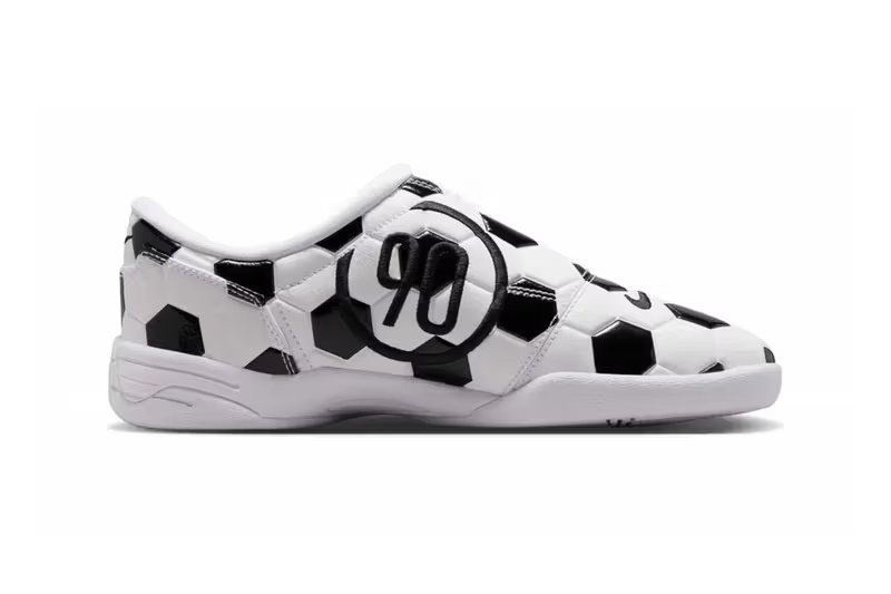 Nike Total 90 'White/Black' sneaker with hexagonal quilted leather upper and asymmetrical lacing, shown in full profile view - detail view 4