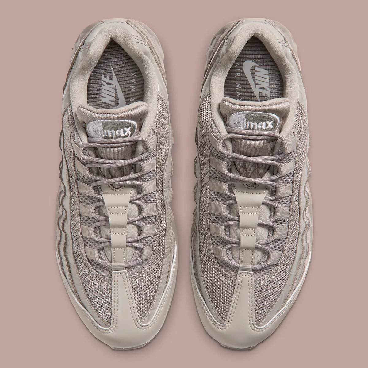 Nike Air Max 95 Enigma Stone women's sneaker featuring debossed croc leather side panels and hairy suede overlays - detail view 4
