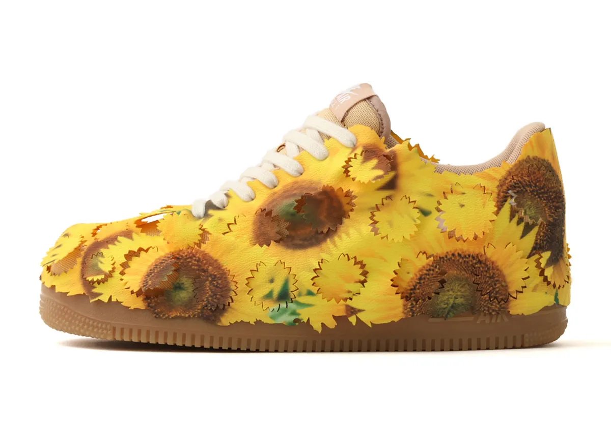 Nike Air Force 1 Low Sunflower with khaki canvas and yellow floral shroud detailing - detail view 1