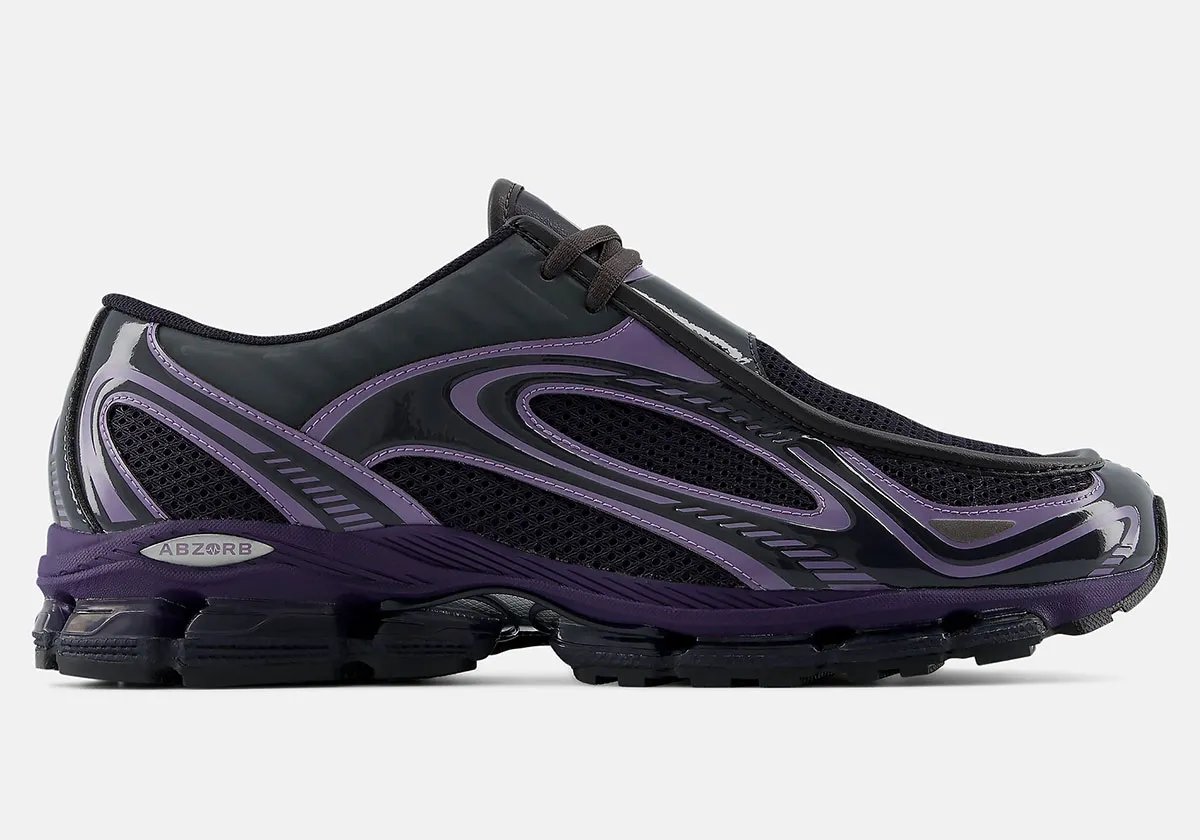 New Balance 1890A Dark Night moccasin in deep royal purple and black with glossy leather bridge detail - detail view 1
