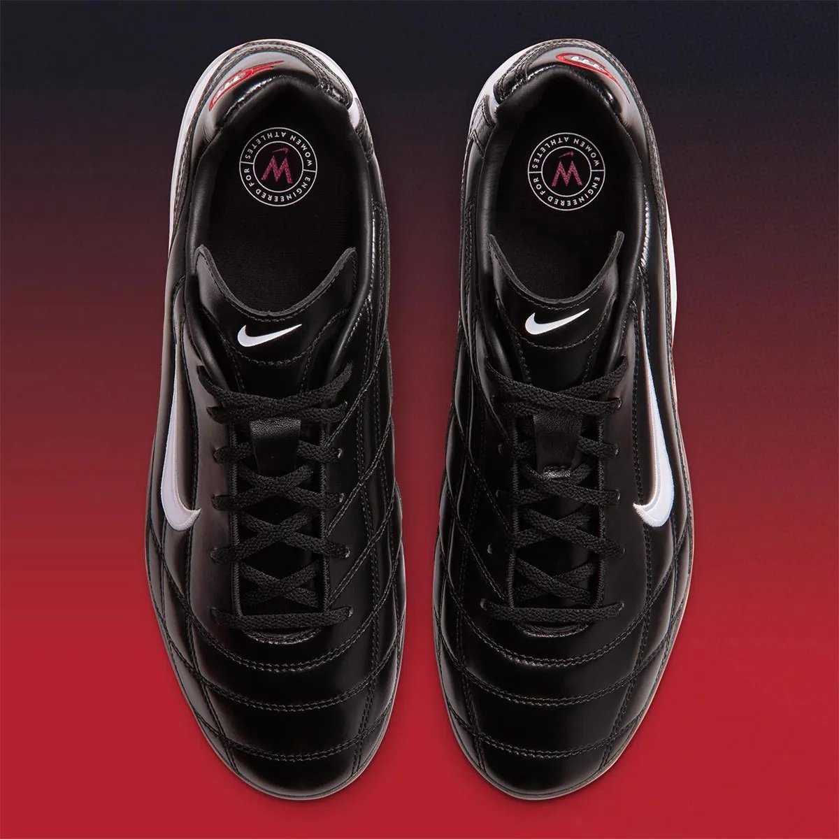 Nike Air Zoom M9 Cryoshot in black leather with white Swoosh and carbon fiber accents, honoring Mia Hamm's World Cup legacy - detail view 4