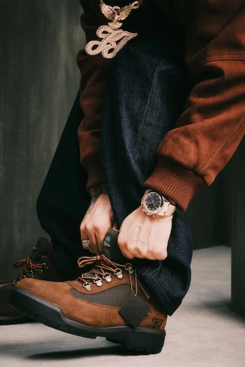 Timberland x Kohjiya Waterproof Field Boot with engraved heel detail featuring artist's KJ logo and dove motif - detail view 4