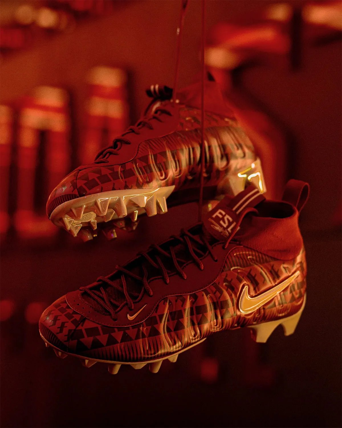 Nike Vaporposite Pro PE in maroon with gold accents, designed for Florida State University football - detail view 2