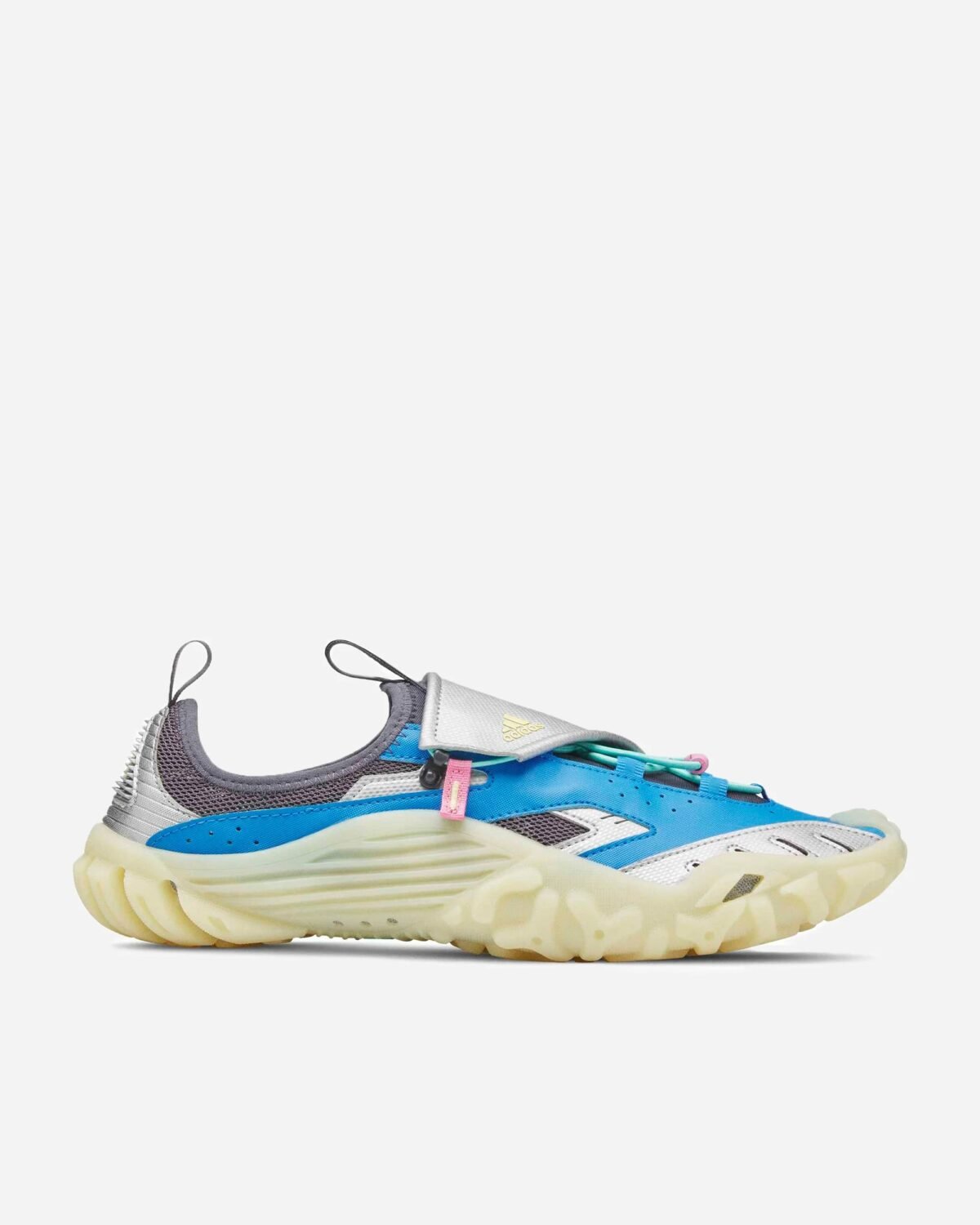 Pharrell Williams x adidas Watermoc in Blue/Silver Metallic colorway, releasing September 5, 2026 - detail view 2