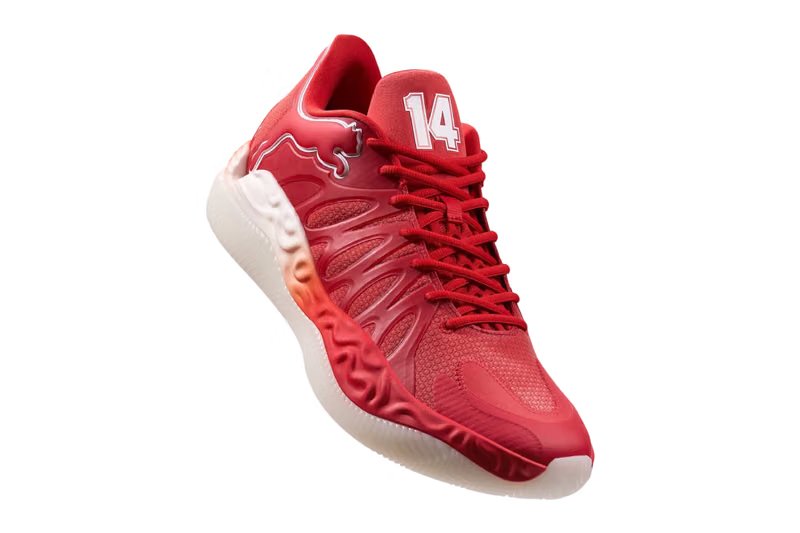 PUMA Hali 1 'Troy Bolton' Player Exclusive in red and orange, featuring East High Wildcats colorway and Troy's No. 14 on the tongue - detail view 2