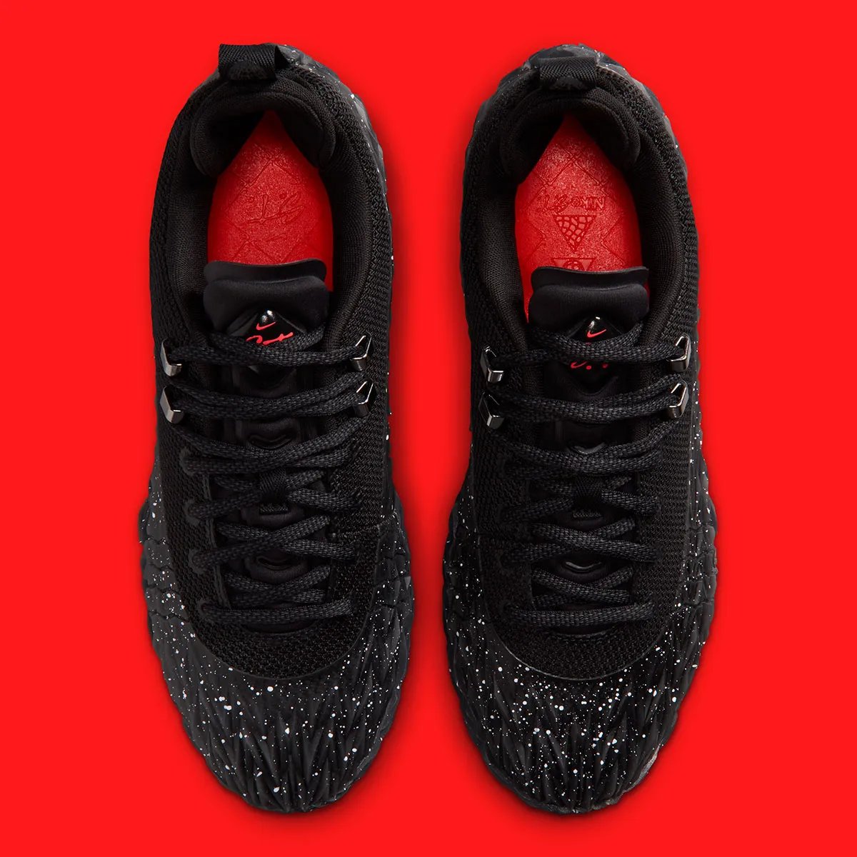 Nike S.T. Charge Black/Bright Crimson with white speckling on MonSTer Skin upper, outdoor basketball silhouette - detail view 3