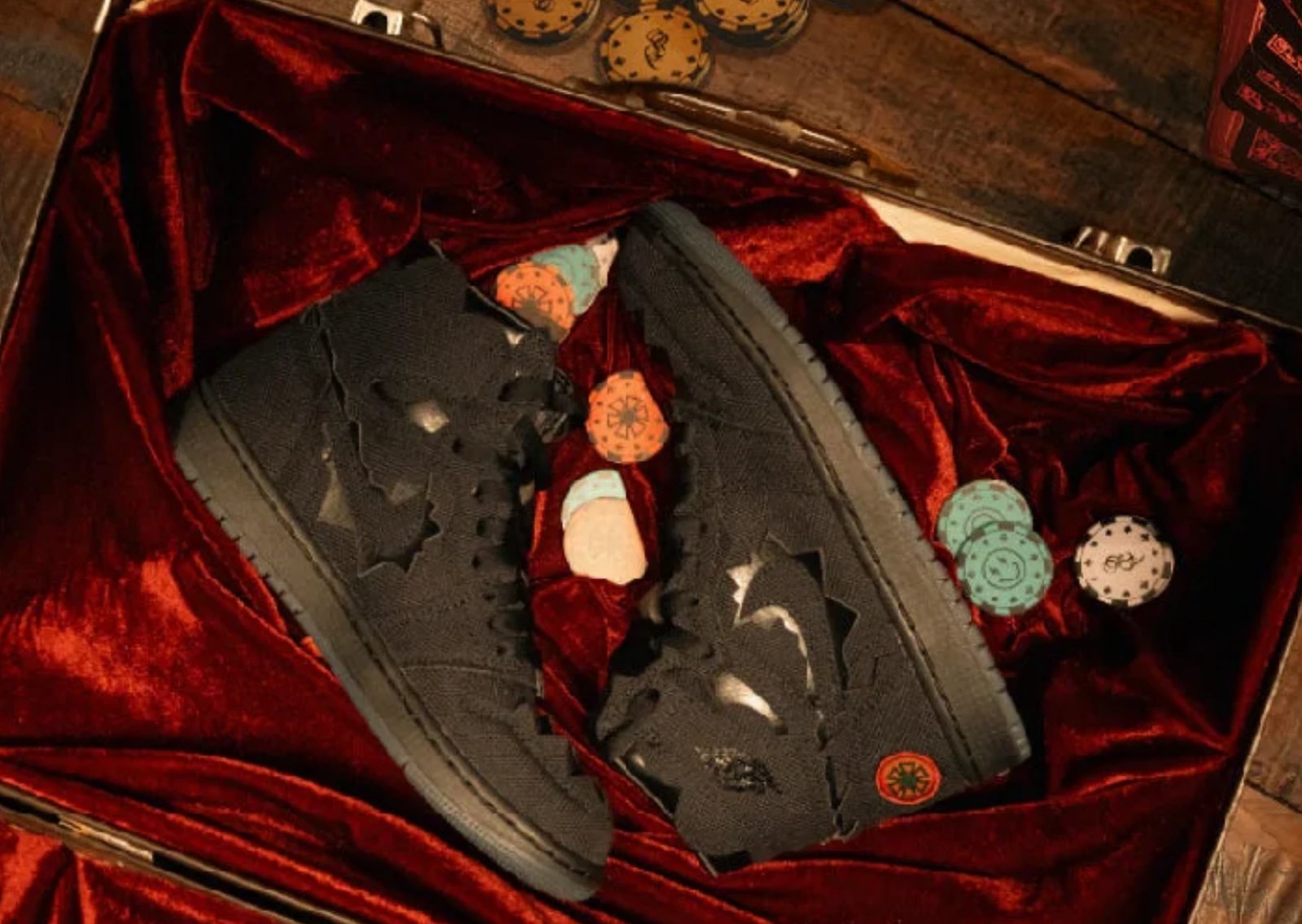 J. Balvin x Air Jordan 1 Retro High OG Omerta friends and family black and red colorway - detail view 1