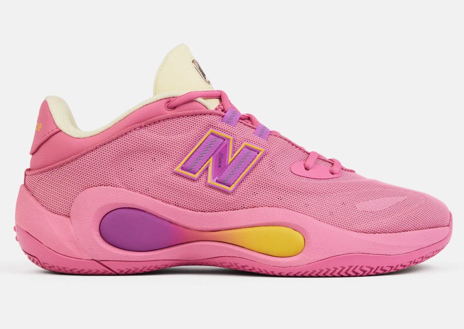 Cameron Brink New Balance Malibu Melt Pack P400 Low and 740 in pink, purple, and gold sunset-inspired colorways - detail view 3