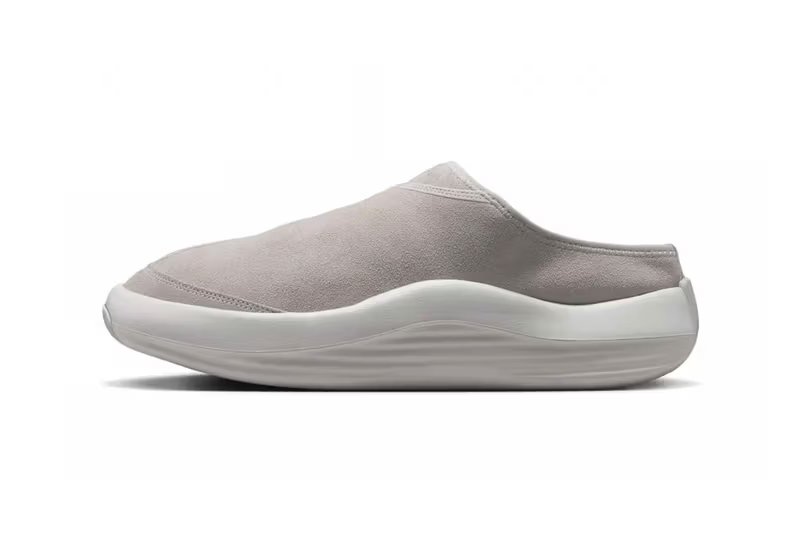 Jordan Future Mule in Light Iron Ore colorway with white and medium brown accents, backless slip-on silhouette - detail view 3