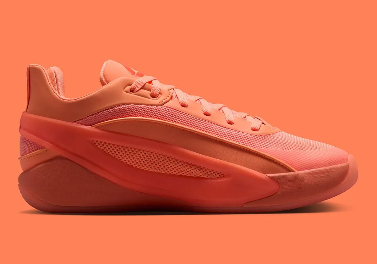 Jordan Luka 5 in Orange Pulse and Hyper Crimson colorway, side profile view - detail view 3