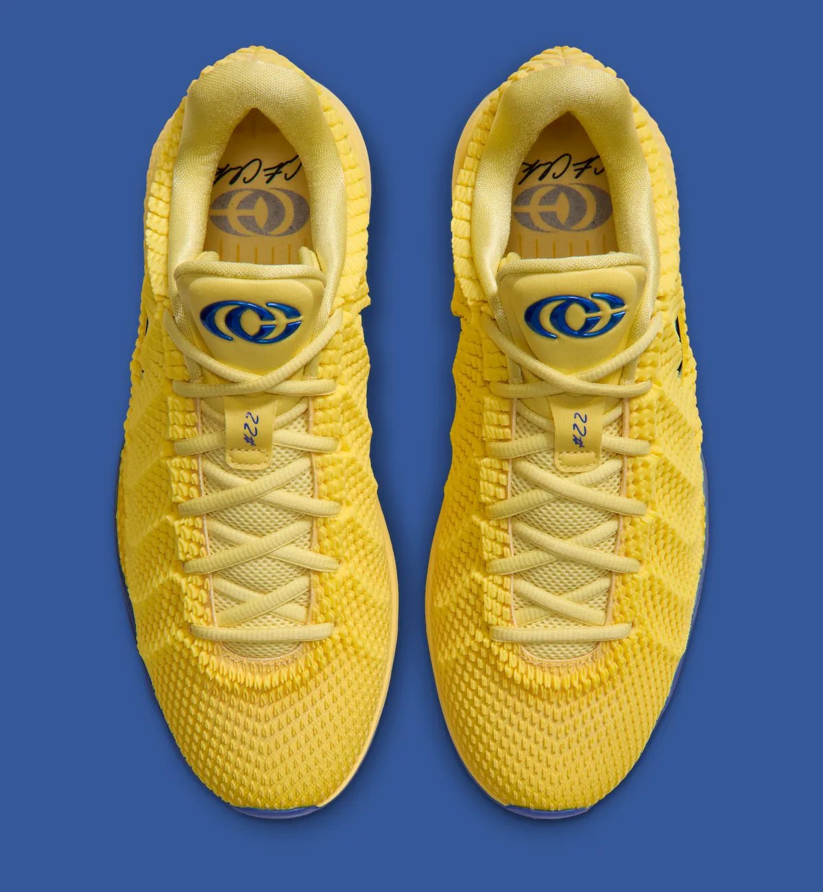Nike Caitlin 1 'Warning Code' featuring yellow Opticast upper with racer blue accents and metallic green details on midsole - detail view 5