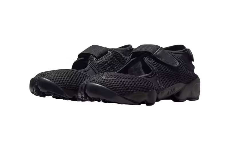 Nike Air Rift Mesh in Black/White/Black colorway, showing split-toe construction and mesh upper material - detail view 2