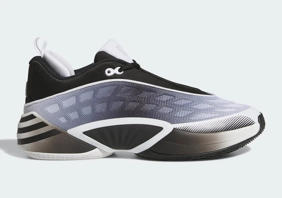 adidas D.O.N. Issue #8 'Yin and Yang' colorway showing inverted black and white design across both shoes - detail view 2