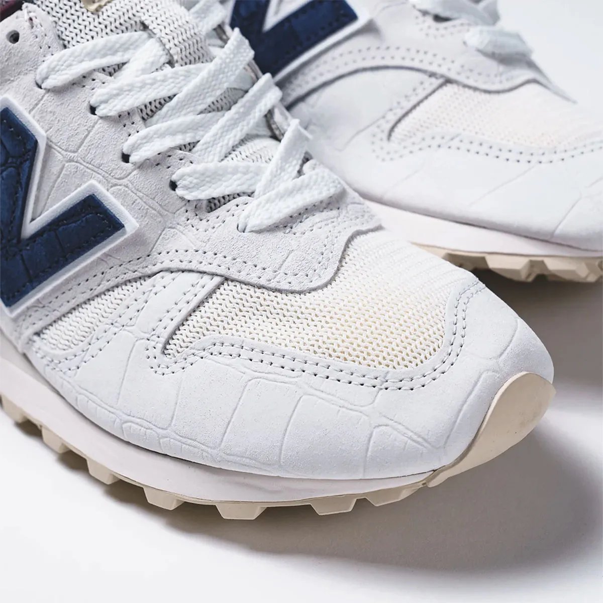 New Balance 1300 'Sea Salt' featuring embossed pigskin overlays with croc-textured details and Blue Oyster accents - detail view 3