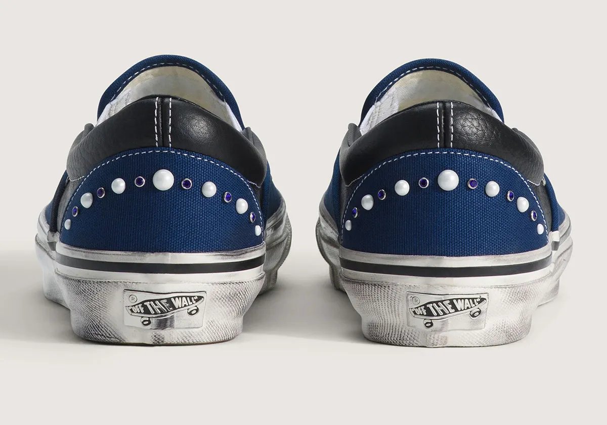 Vans Slip-On in Satoshi Nakamoto-inspired colorway, showing canvas upper and vulcanized sole detail - detail view 2
