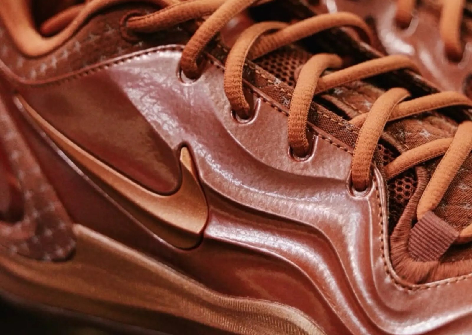 Nike A'Two x Playa Society Dark Russet colorway featuring monochromatic chocolate cocoa leather with Playa Society tongue patch - detail view 4