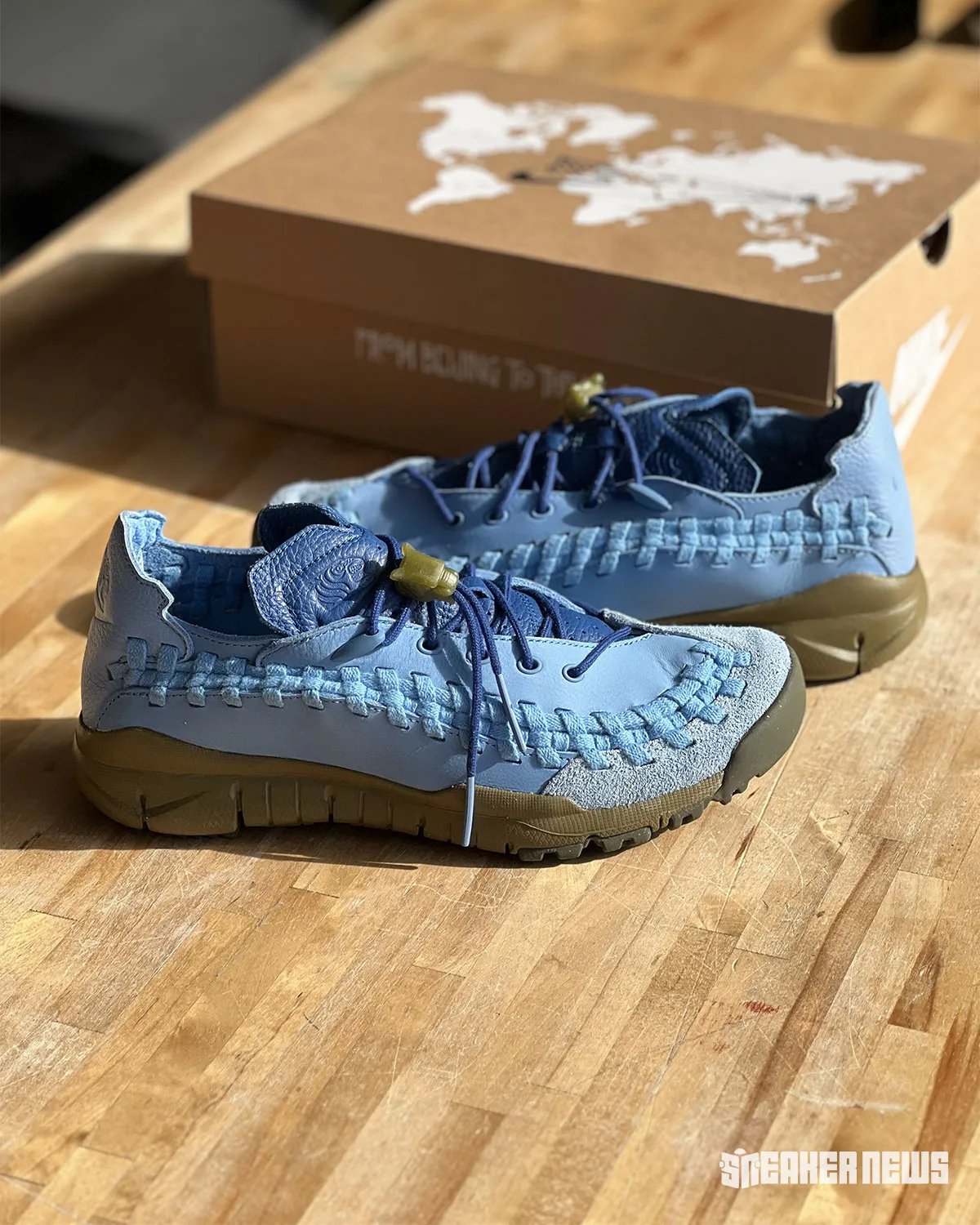 Soulgoods x Nike Homescape Woven in Blue Beyond colorway, featuring asymmetrical lacing and woven mid-panel with rugged outsole - detail view 1