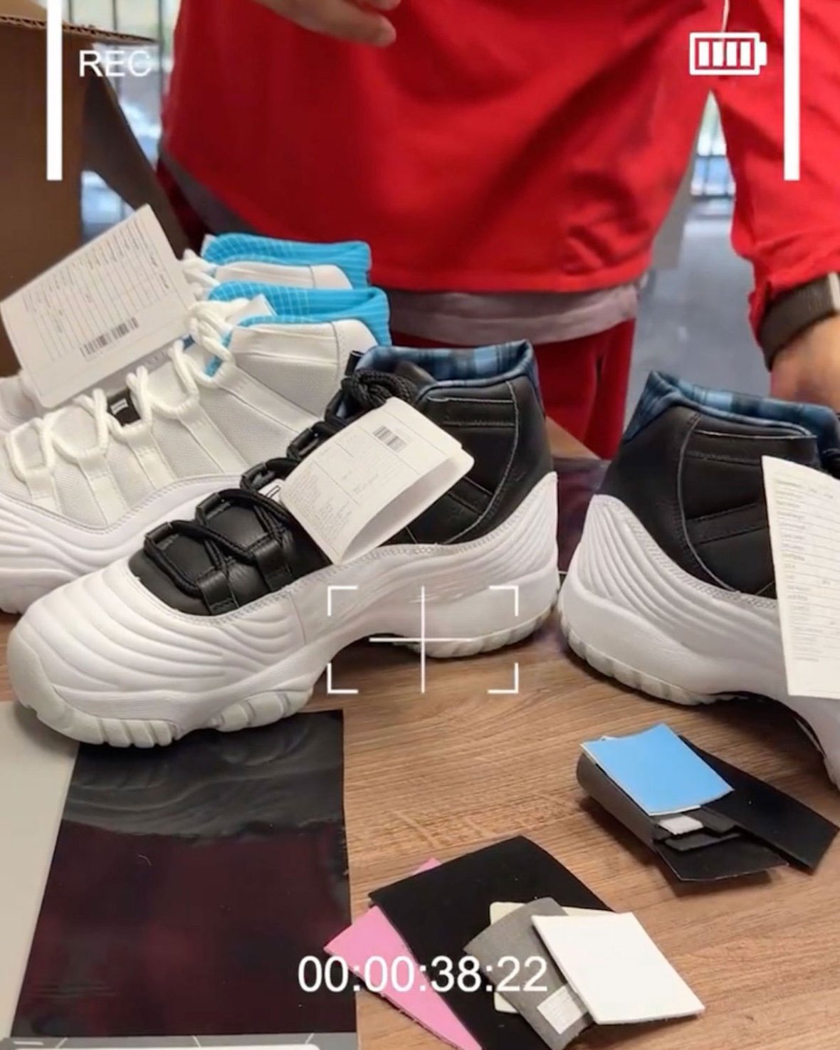 Boyz II Men Air Jordan 11 design samples showing wave graphics, plaid, and polka dot prototypes from the collaborative project - detail view 3