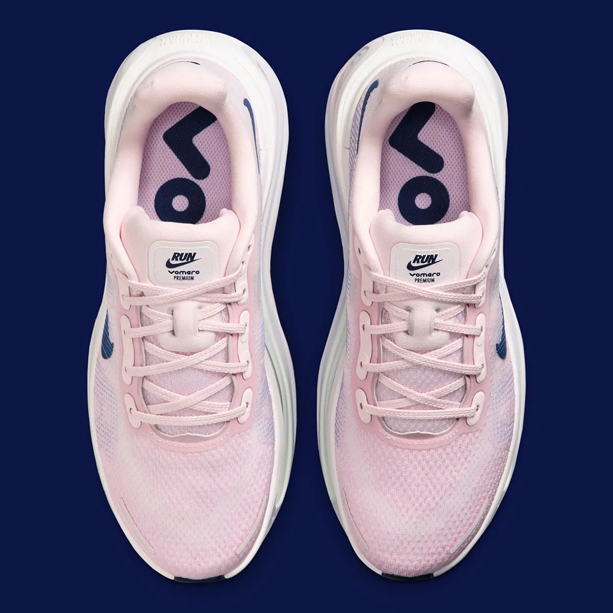 Nike Vomero Premium in Pearl Pink with Midnight Navy Swoosh and Barely Green Zoom Air cushioning unit - detail view 4
