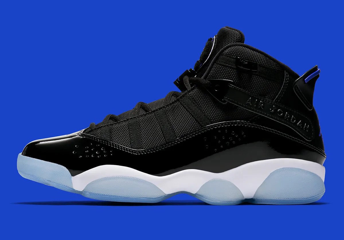 Jordan Six Rings 'Space Jam' in black patent leather with royal blue accents, Space Jam 30th anniversary release - detail view 1