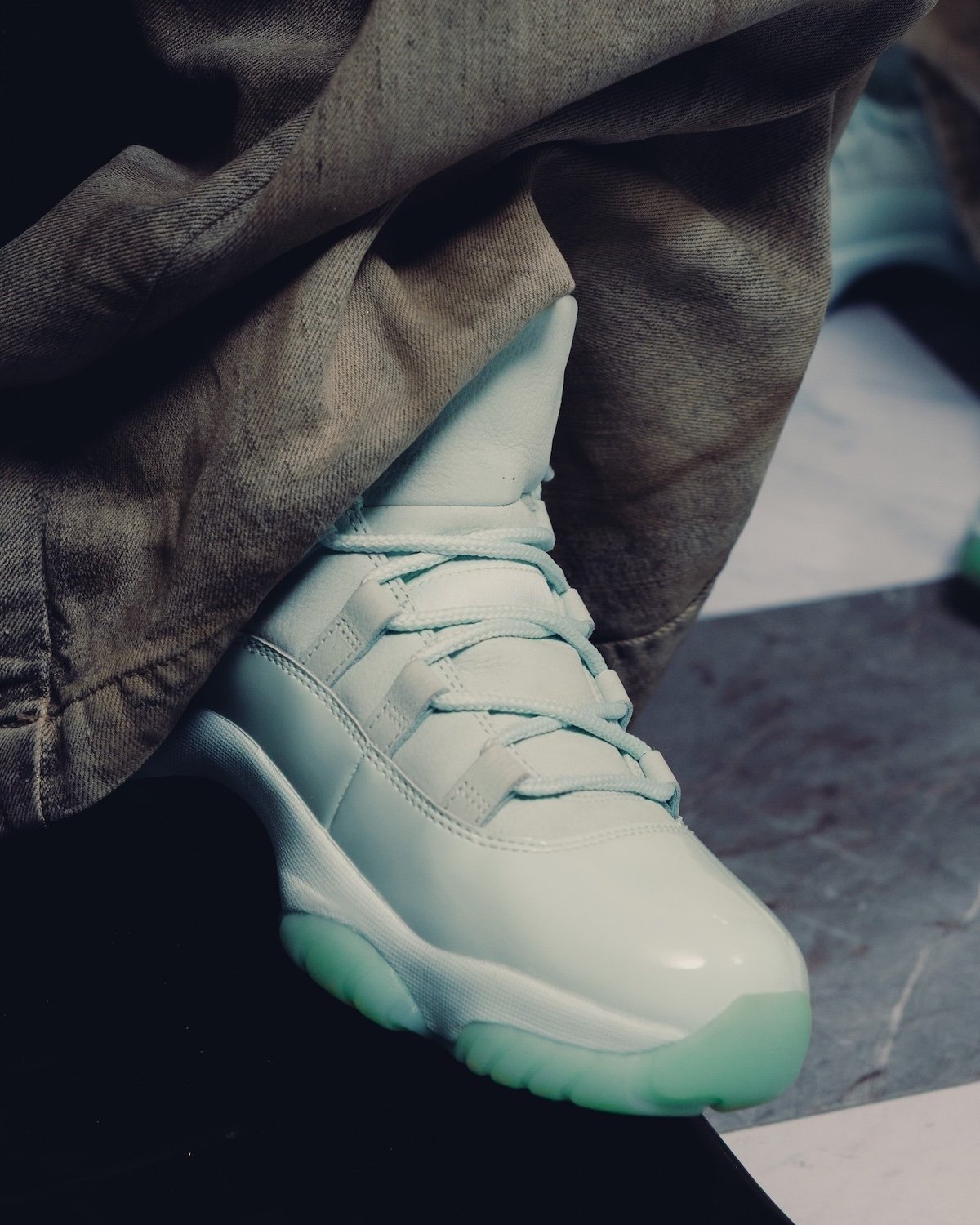 JAIDE x Air Jordan 11 Low in light sage with patent leather mudguard and translucent outsole - detail view 4