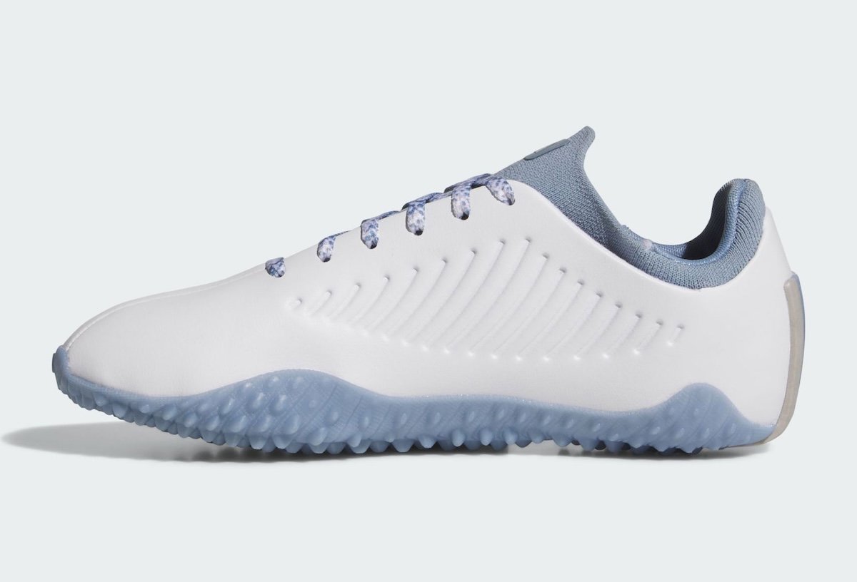 Women's adidas Ballerina Spikeless Golf Shoe in Silver Metallic, showcasing the slim silhouette and low-profile design adapted for golf performance. - detail view 3