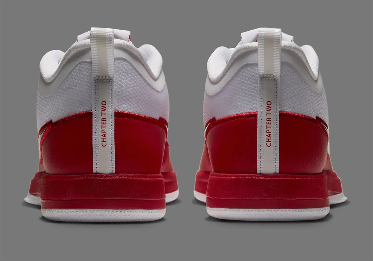 Nike Book 2 Team Bank in University Red, featuring fiery mudguard and mesh backing with silver Swoosh in homage to Tinker Hatfield's Air Max 1 design - detail view 4