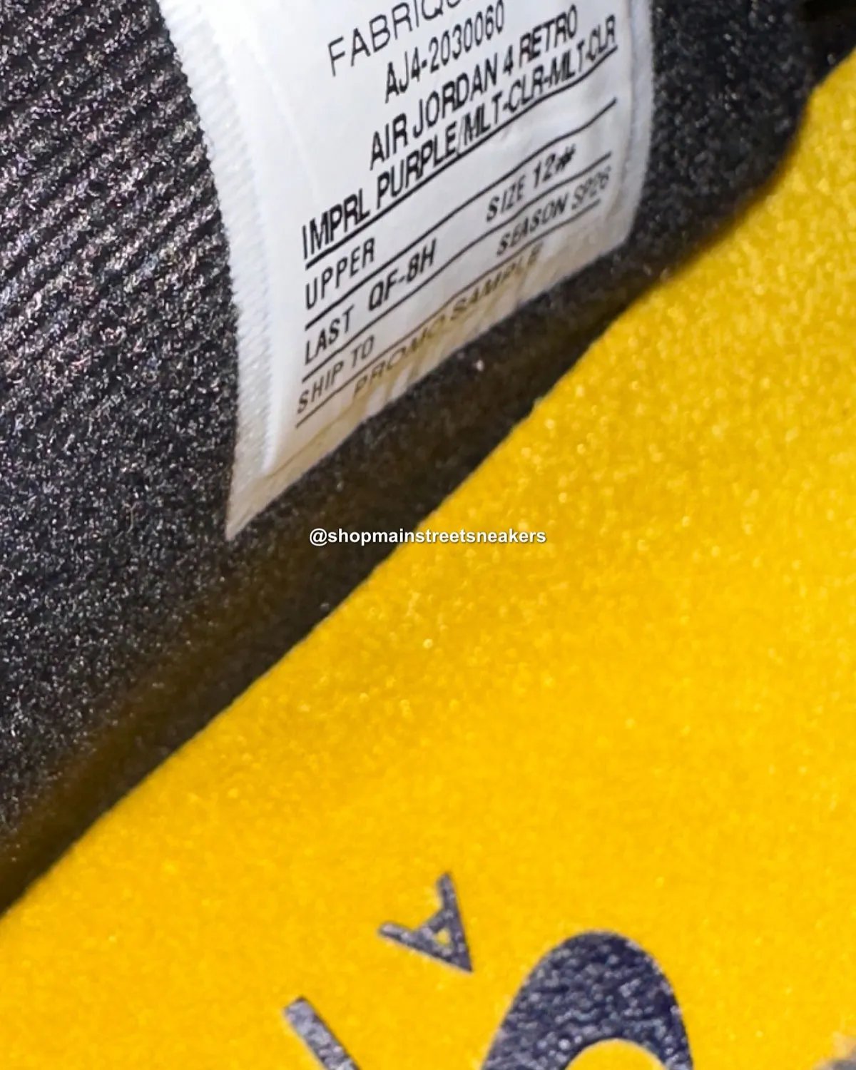 Air Jordan 4 Lakers PE with purple suede upper, golden yellow accents, and custom LA heel branding exclusive to Jordan Brand Classic athletes - detail view 2