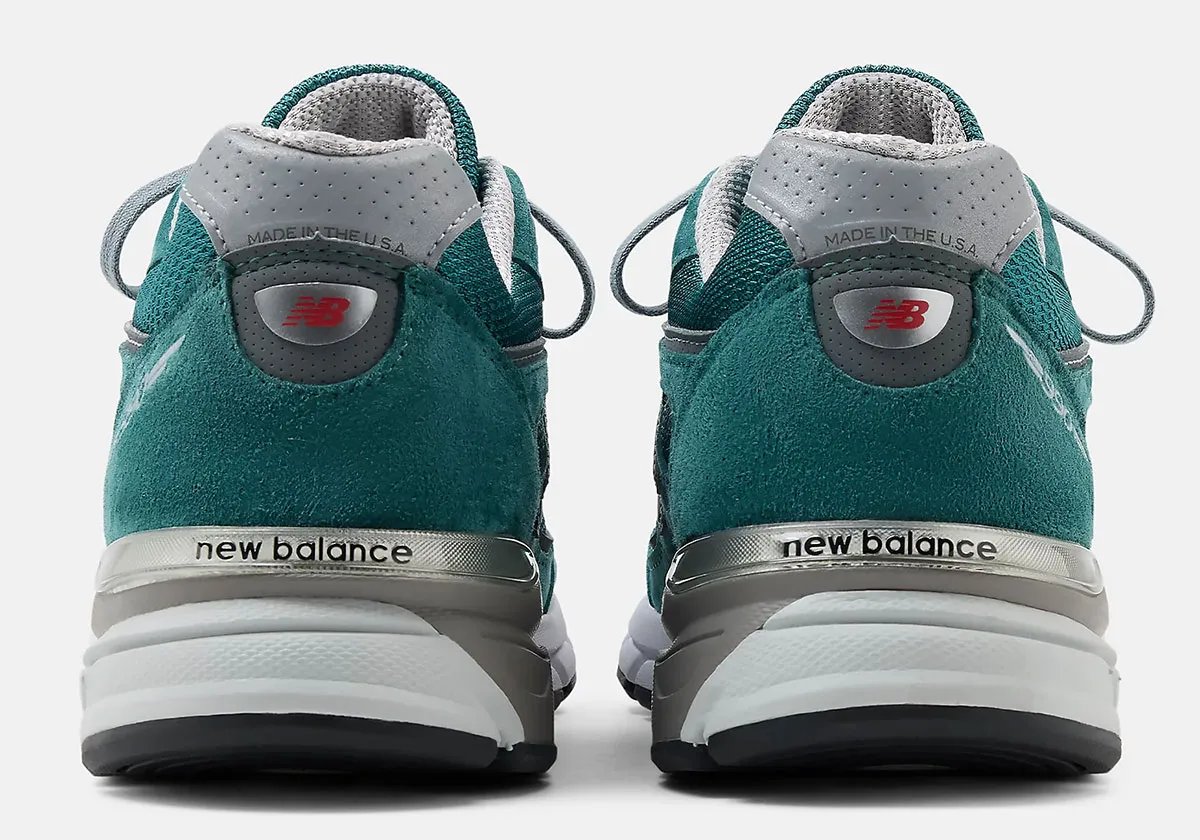 New Balance 990v4 in teal with grey accents, side profile view - detail view 2