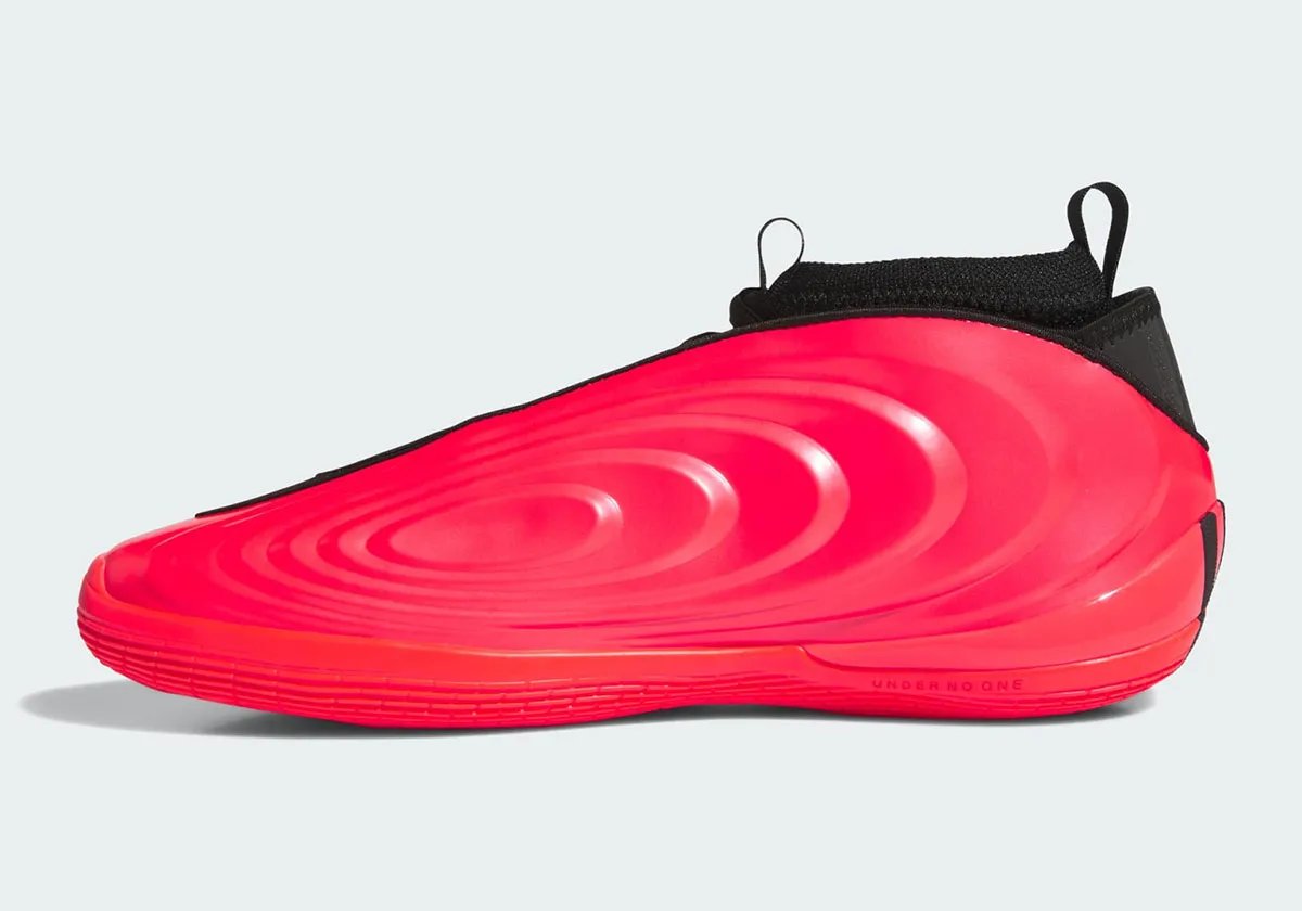 adidas Harden Vol. 10 in red and black with glossy patent leather finish - detail view 2