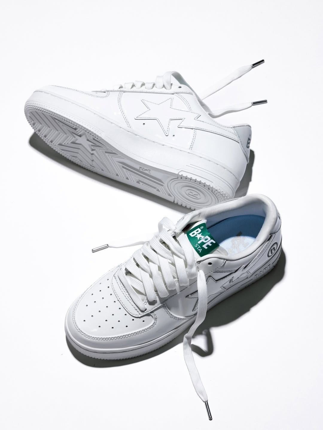 Hidden NY x BAPE STA in white leather, showcasing clean upper construction and collaborative branding - detail view 3
