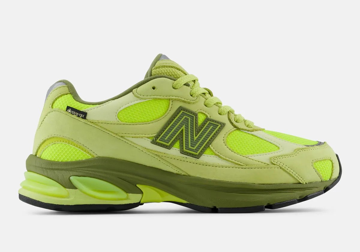 New Balance 2010 GORE-TEX 'Neon Green' featuring neon green mesh upper, sage green nubuck overlays, and reflective accents - detail view 1