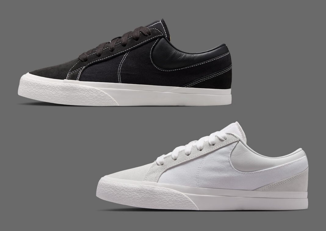 Nike Blazy sneaker with exaggerated heel-drag sole detail, canvas upper with contrast stitching logo outline - detail view 1