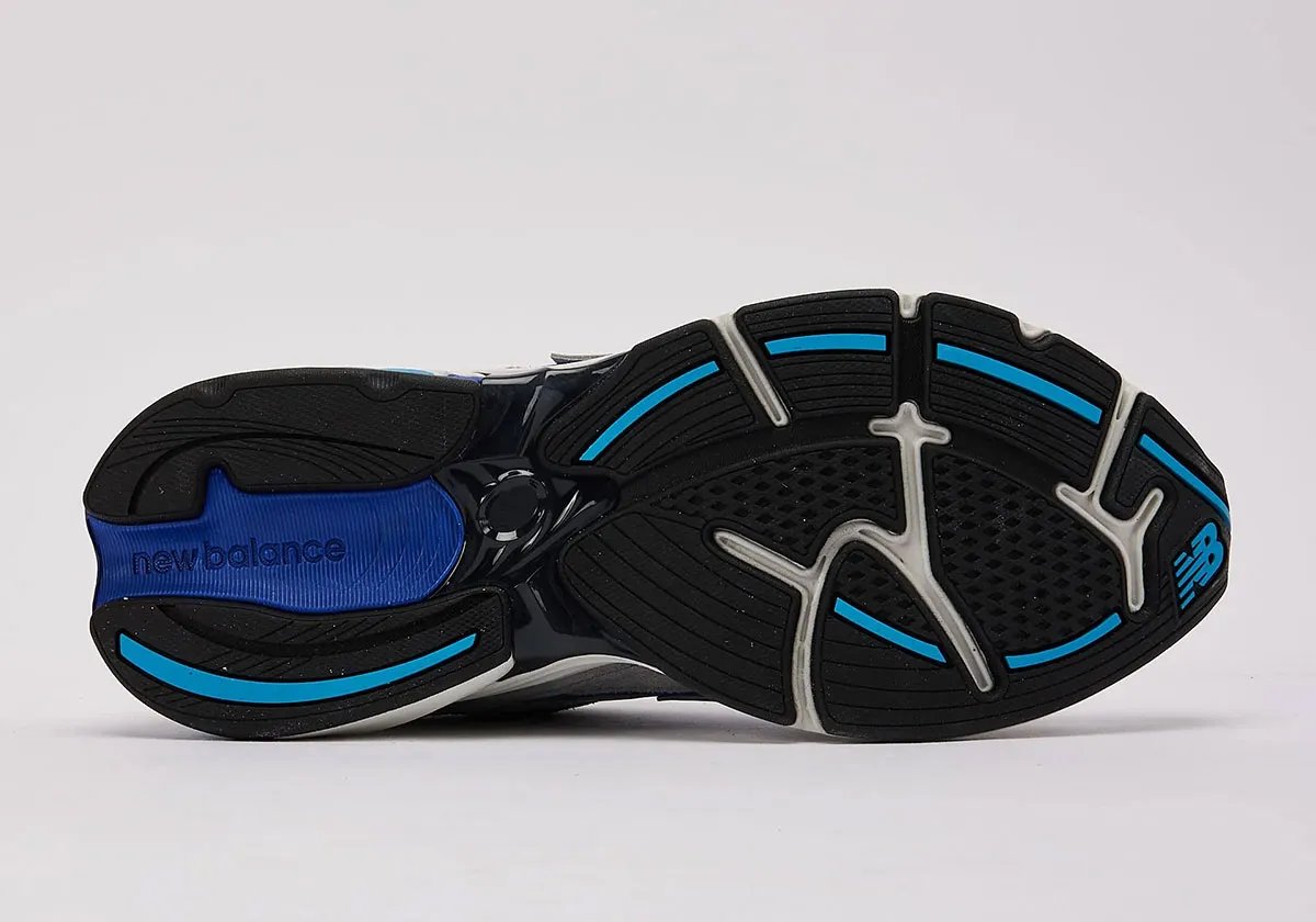 New Balance 2010 in grey suede and black mesh with royal blue and baby blue accents, retail colorway - detail view 3