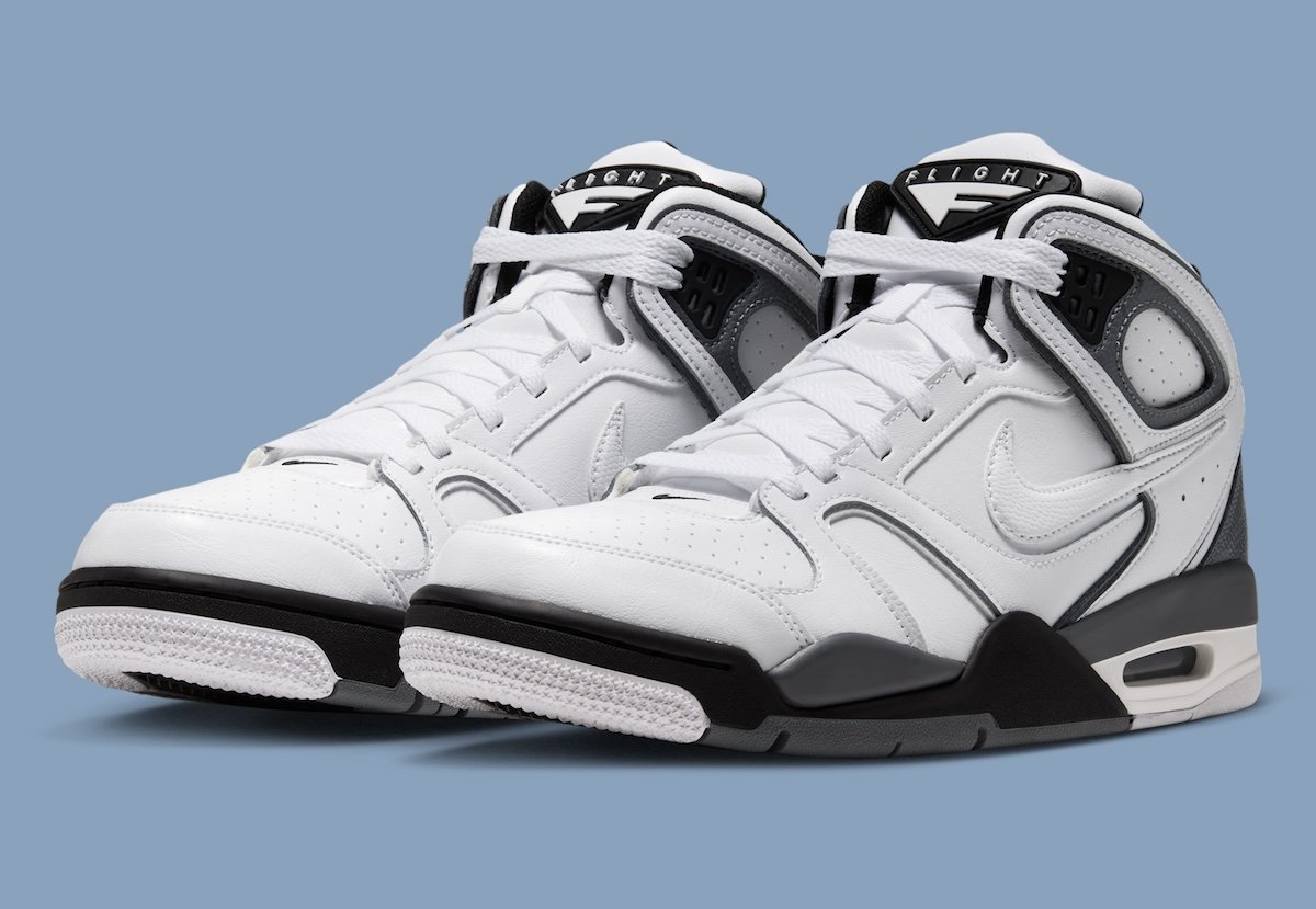 Nike Air Flight Falcon in Black/Metallic Silver and White/Cool Grey colorways, Holiday 2026 release - detail view 2