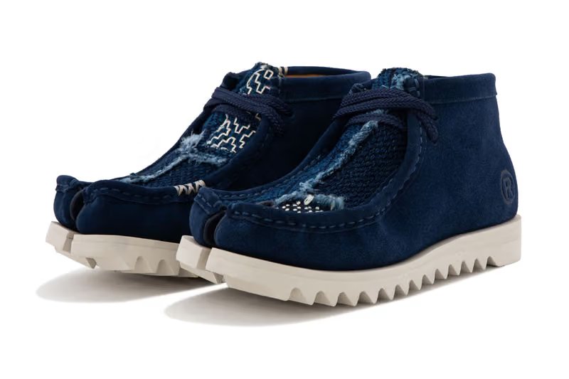 BAPE MANHUNT Tabi split-toe sneaker in indigo blue with sashiko stitching detail