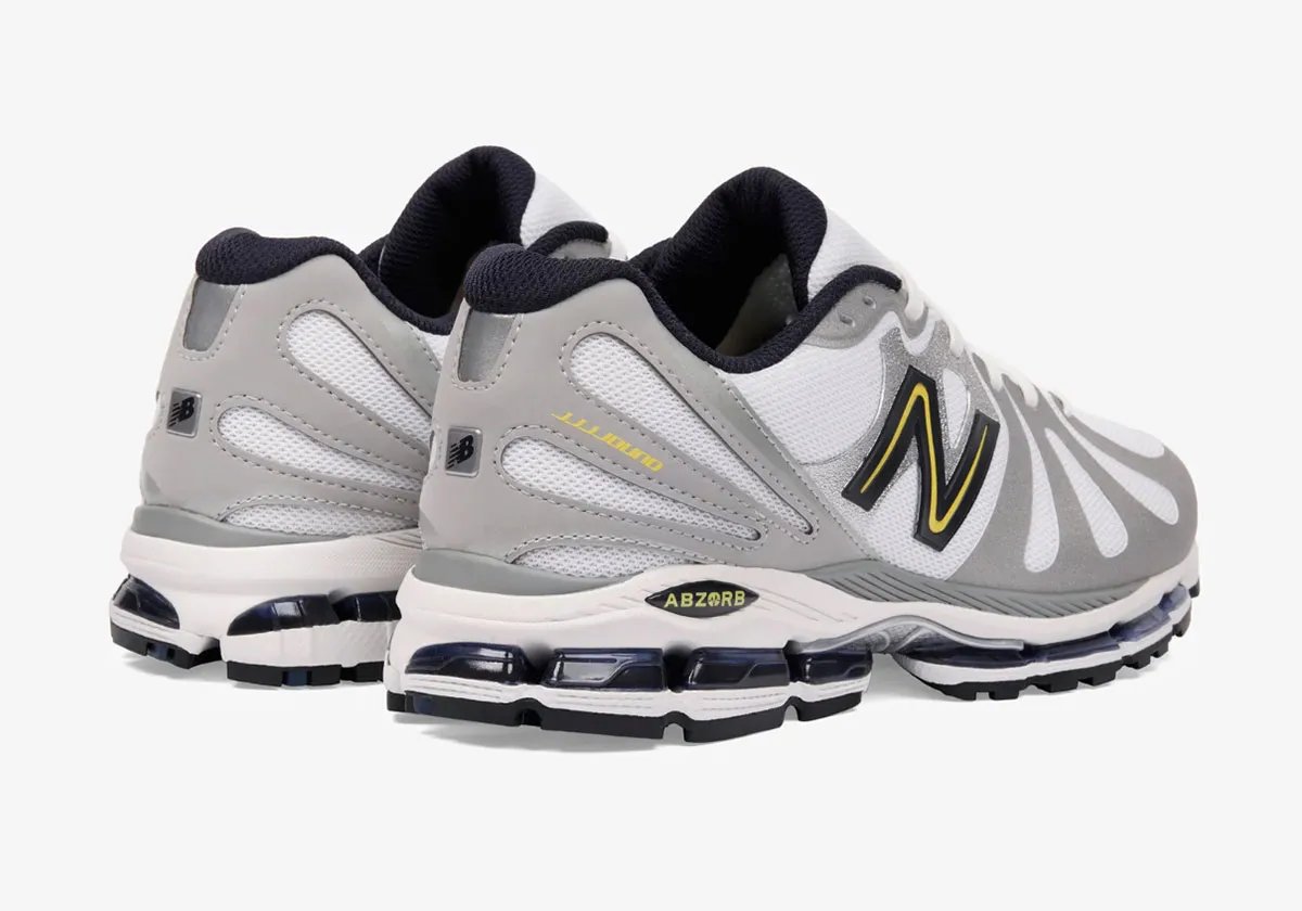 JJJJound x New Balance 1890 white and grey colorway with yellow trim detail - detail view 1