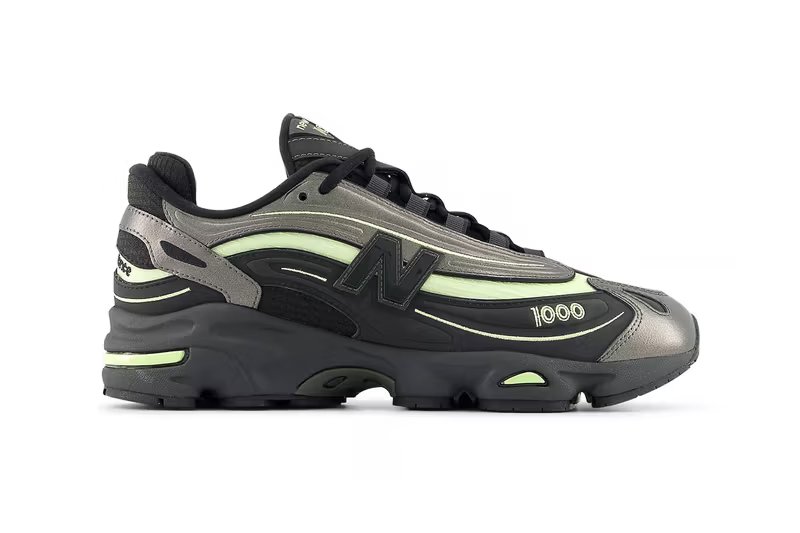 New Balance 1000 in Black Metallic and Dry Lime colorway, Summer 2026 release - detail view 3