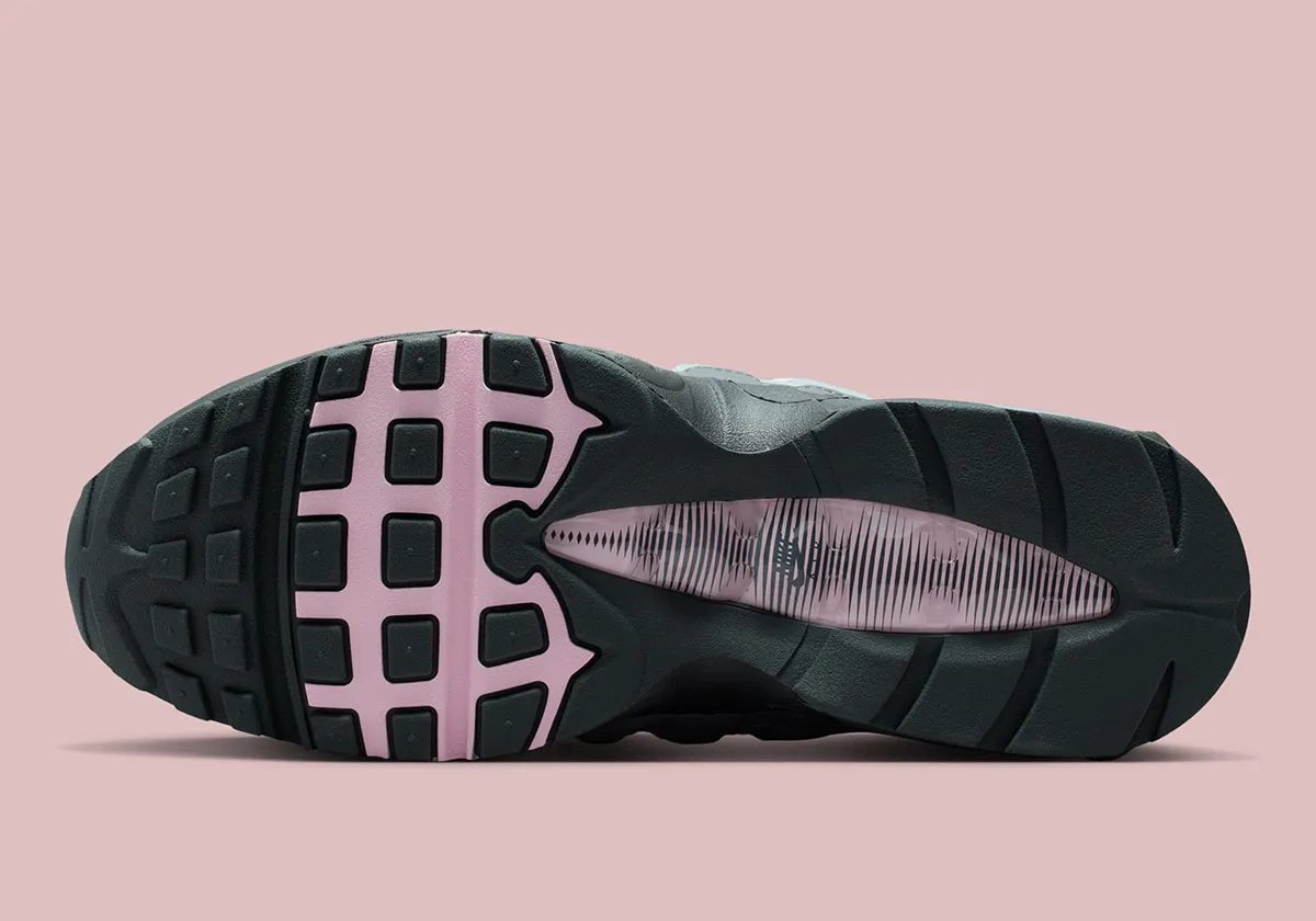Nike Air Max 95 South Beach with white leather, gradient side paneling, and neon pink and teal accents - detail view 2