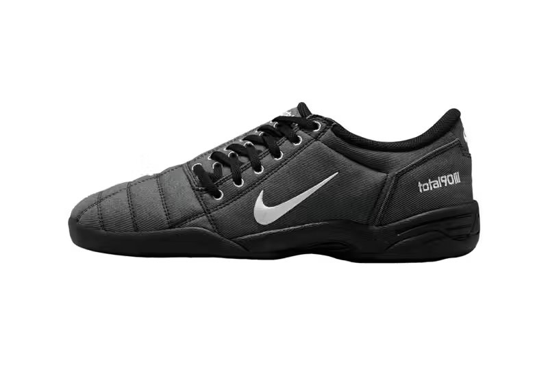 Nike Total 90 III in Black Denim colorway with white accents, featuring denim-textured upper - detail view 2