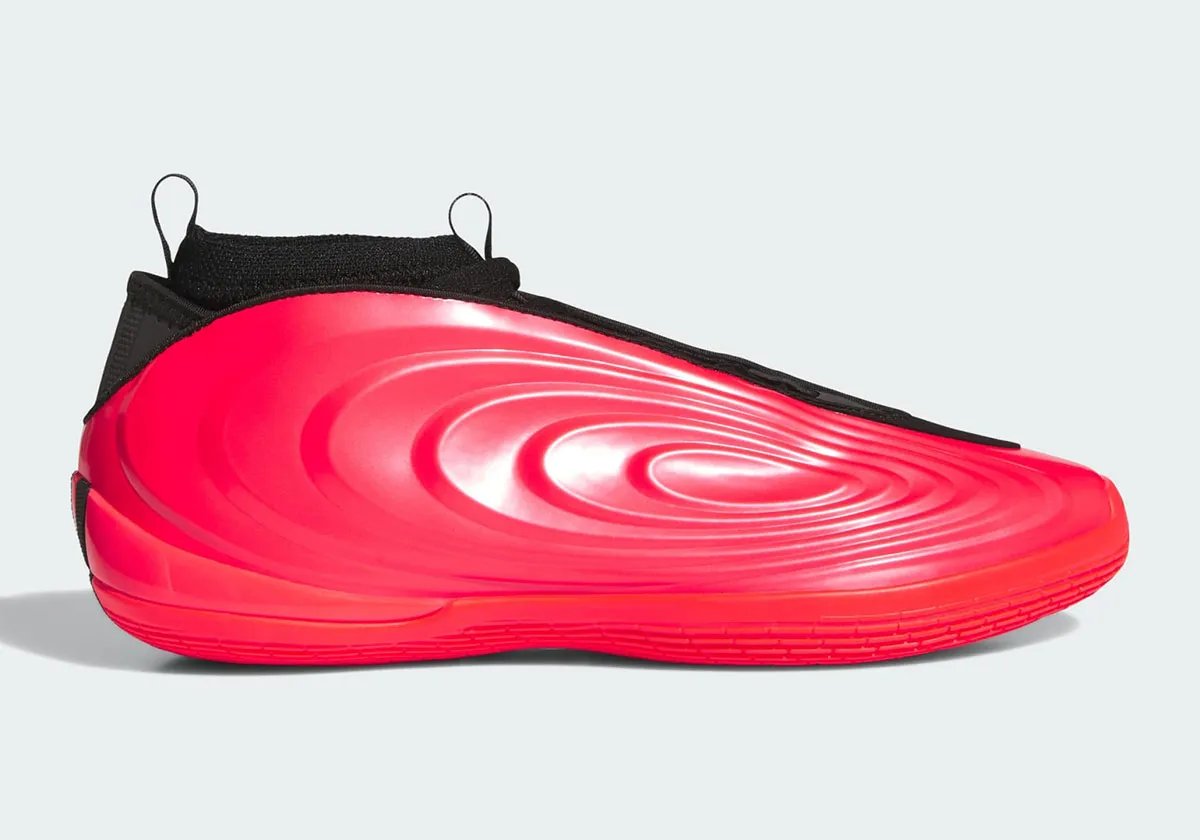 adidas Harden Vol. 10 in red and black with glossy patent leather finish - detail view 1